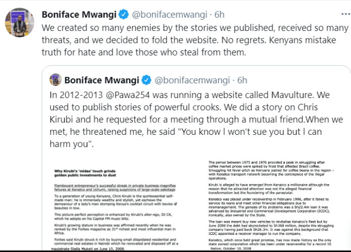 BONIFACE MWANGI Speaks how CHRIS KIRUBI threatened to kill him