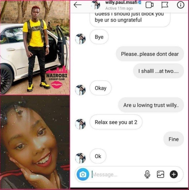 ‘Naeza kutumia Uber?’ Serial woman eater, WILLY PAUL, caught luring an 18 yr old lady to SEX – Private chats leak