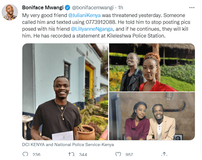 JULIANI receiving death threats for posting photos posing with Governor MUTUA’s ex-wife LILLIAN-CLAIMS