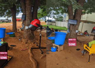 Viral PHOTOs of a lady who runs her salon business under a tree – Now this is being a real hustler.