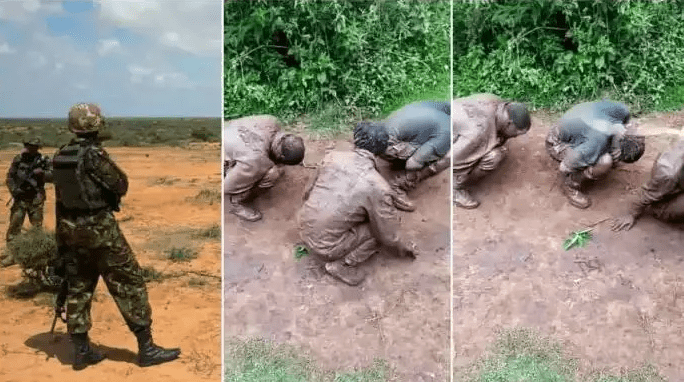 Young Kenyan men caught smoking bhang in a military camp frogmarched in mud and punished – Ogopa Jeshi (VIDEO).