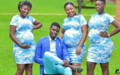 Ndume Kamili: Man poses for a photo with three ladies he has impregnated! -Father Abraham in the Making.