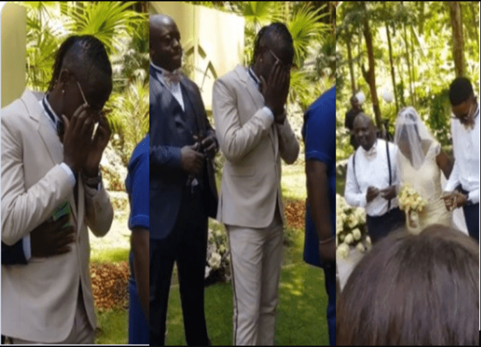 The moment GUARDIAN ANGEL broke down into tears during his wedding with 52-year-old ESTHER MUSILA (VIDEO).