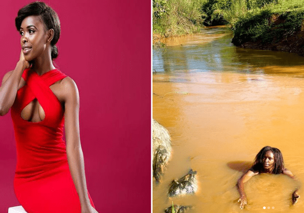 Awinja Nyamwalo Leaves Fans shocked After Sharing Her Photos Swimming In A River In Her Rural Home-PHOTOS