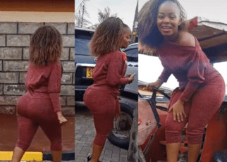 Men going nuts as NJOGU WA NJOROGE’s slay queen wife, MARY LINCOLN, gives the best view of her voluptuous figure as she strolls their residence (VIDEO).